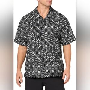 Puma Classics Prep Woven Shirt Mens Size XL Black White Short Sleeve Button AOP